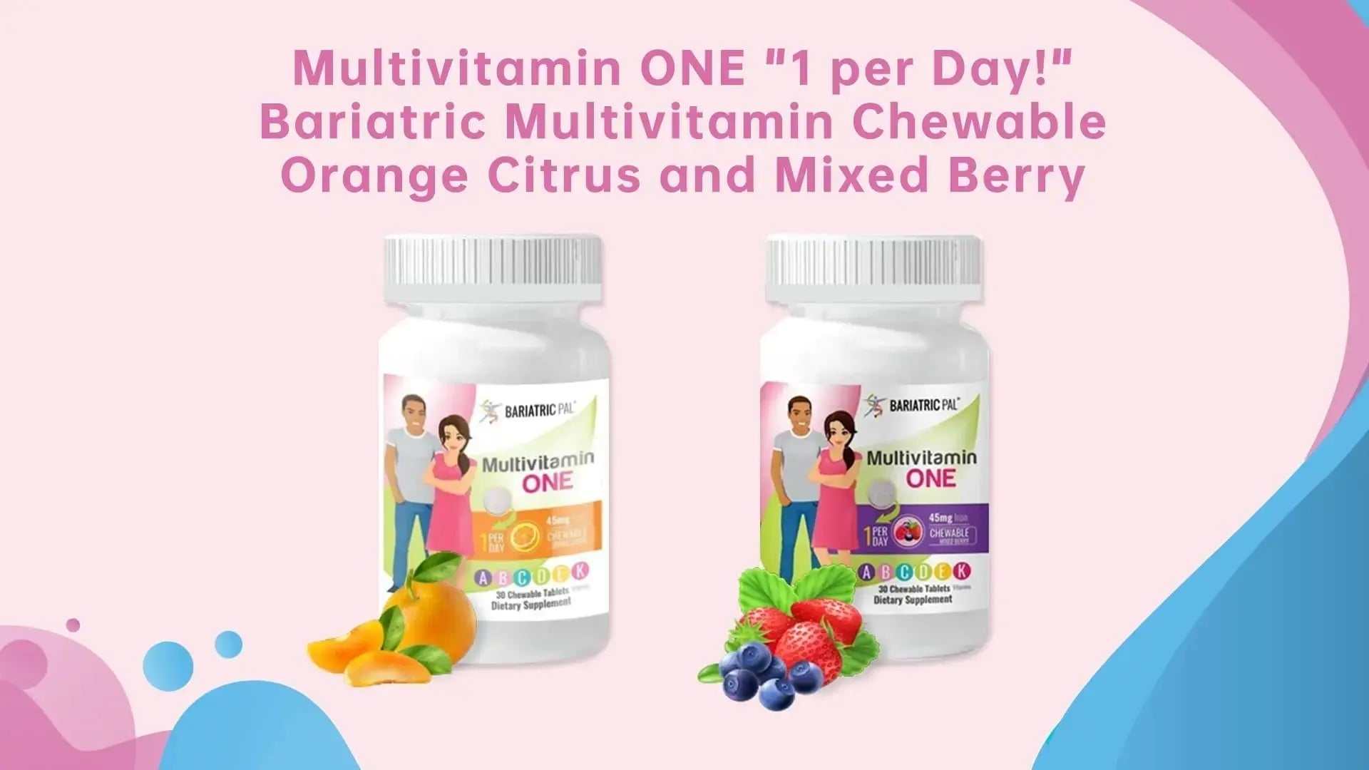 BariatricPal Multivitamin ONE 1 per Day! Bariatric Multivitamin Chewable with 45mg Iron - Mixed Berry (30 Count) BariatricPal Au supplements