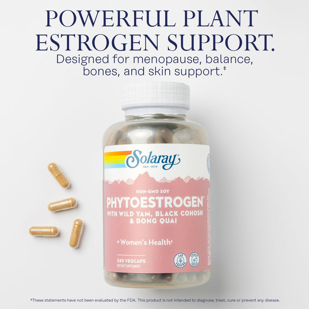 SOLARAY PhytoEstrogen Menopause Supplements with Wild Yam, Black Cohosh and Dong Quai - Phyto Estrogen Pills for Perimenopause and Menopause Support, Vegan, 60-Day Guarantee, 60 Servings, 240 VegCaps SOLARAY Au supplements