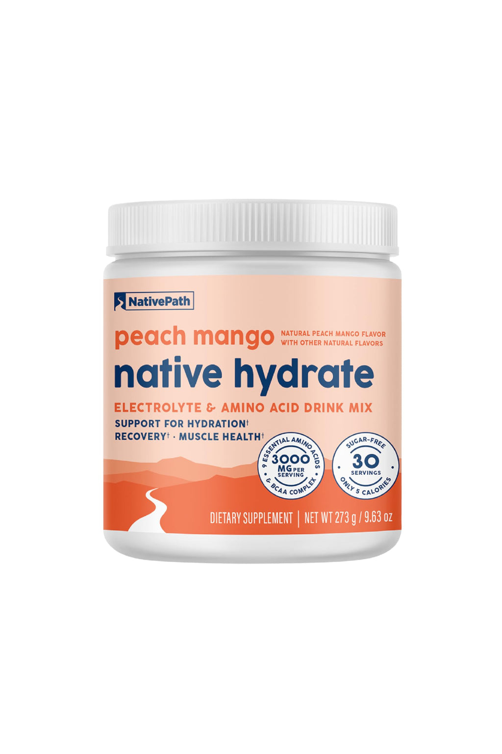 NativePath Hydrate, Zero Sugar, Electrolytes Powder with BCAAs, Peach Mango Hydration, Keto & Paleo Friendly, 30 Servings