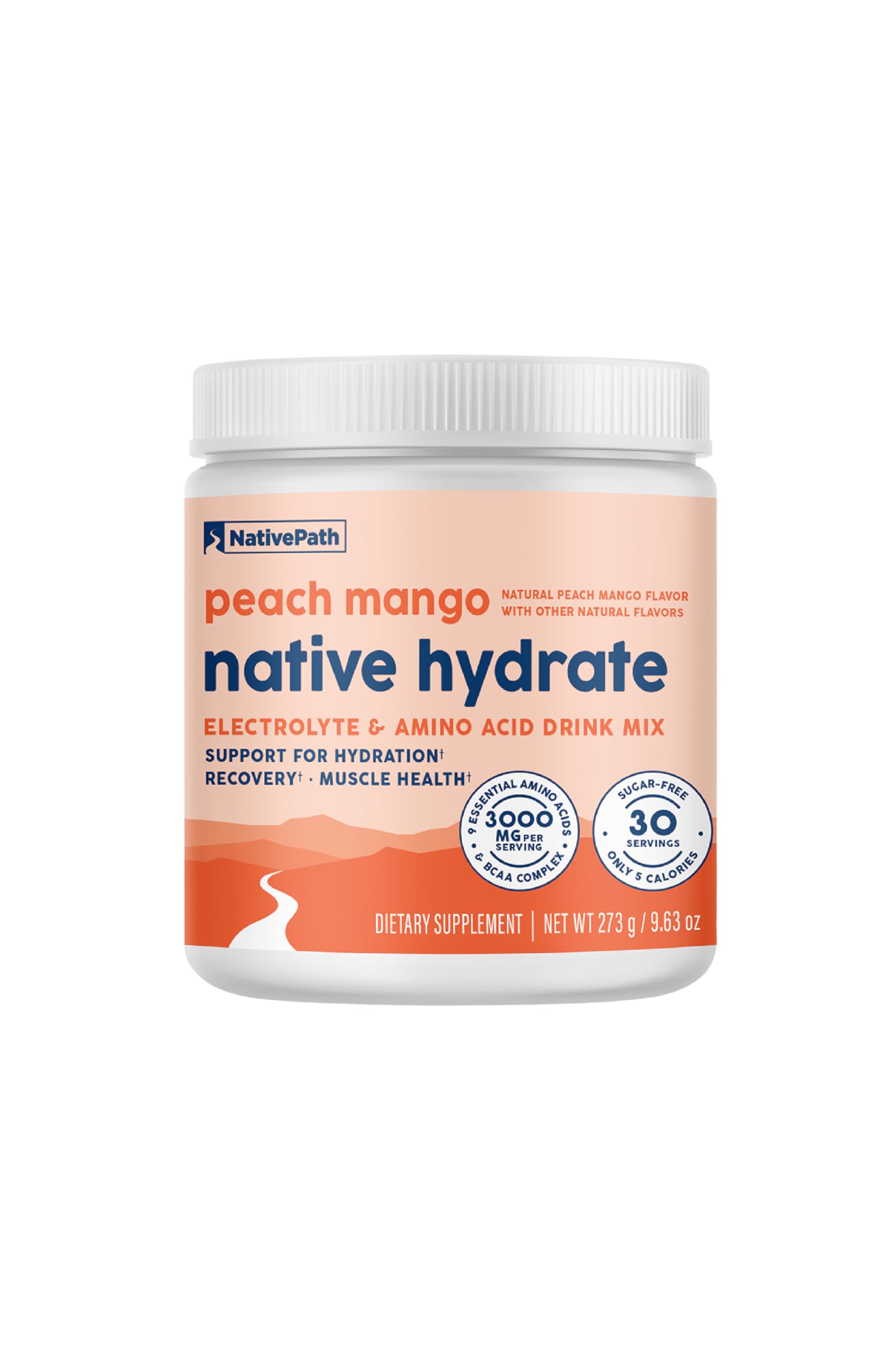 NativePath Hydrate, Zero Sugar, Electrolytes Powder with BCAAs, Peach Mango Hydration, Keto & Paleo Friendly, 30 Servings