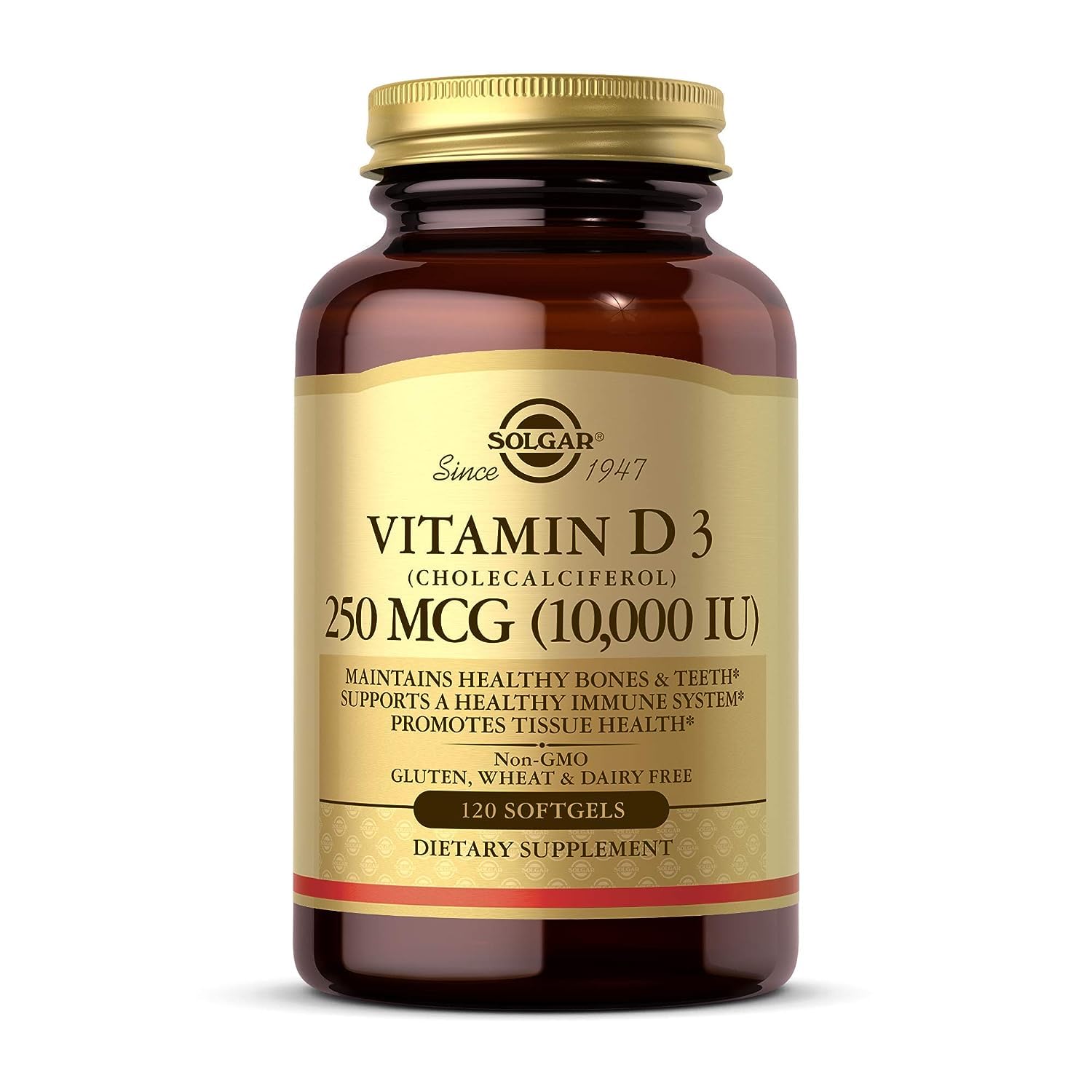 Solgar Vitamin D3 (Cholecalciferol) 250 MCG (10,000 IU), 120 Softgels - Helps Maintain Healthy Bones & Teeth - Immune System Support
