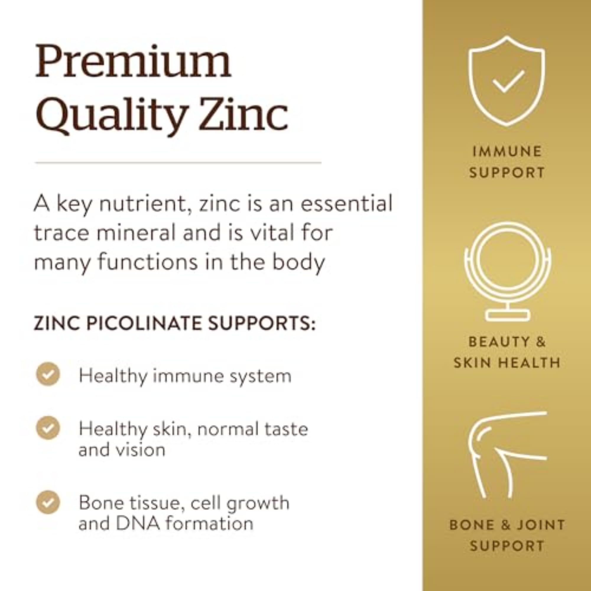 Solgar Zinc Picolinate 22 mg, 100 Tablets - Promotes Healthy Skin - Supports Immune System, Normal Taste & Vision - Antioxidant – Non-GMO, Vegan