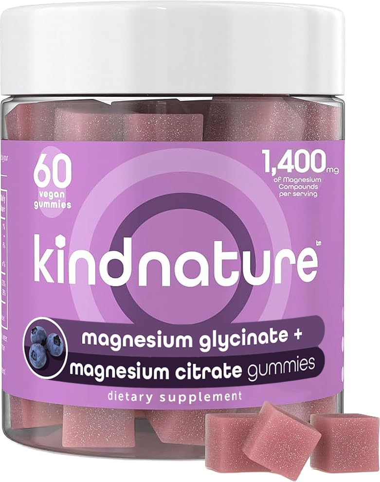 kindnature Magnesium Glycinate & Citrate Gummies – Calm Magnesium Complex for Sleep, Stress, Cramps & Digestion – Chewable Vegan Magnesium