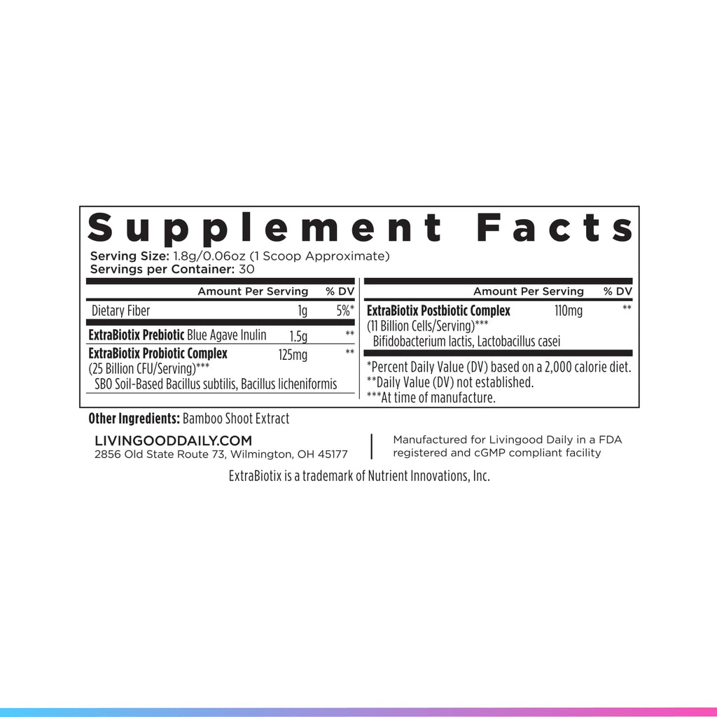 Livingood Daily Pre Pro Post Biotics Blend Powder, Digestive Health Supplement with Prebiotics from Organic Blue Agave Inulin, SBO Probiotics, Probiotics for Women & Men