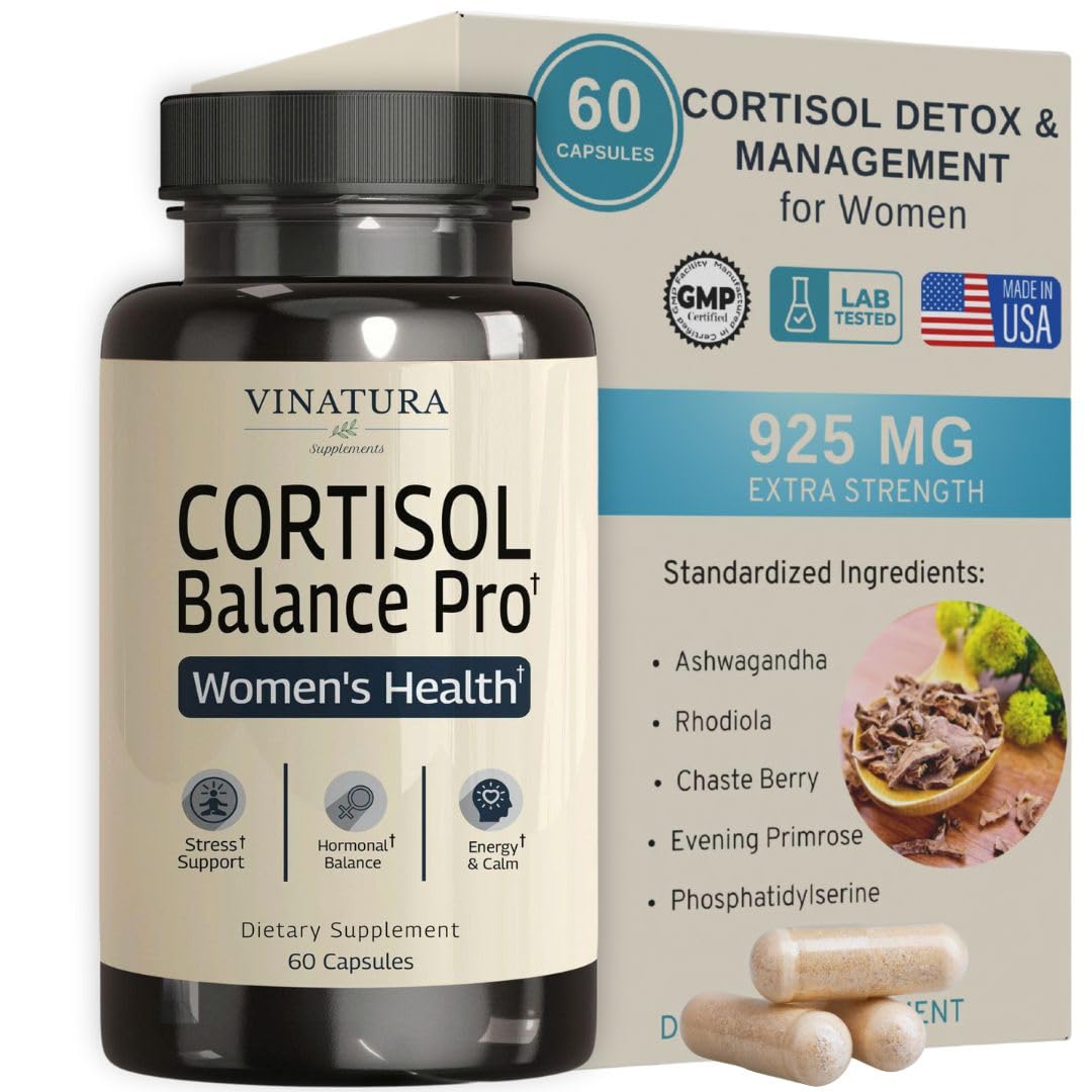 VINATURA Cortisol Supplements for Women - Cortisol Detox and Management - Adrenal Support, Stress Support, 60 Vegan Capsules VINATURA Au supplements