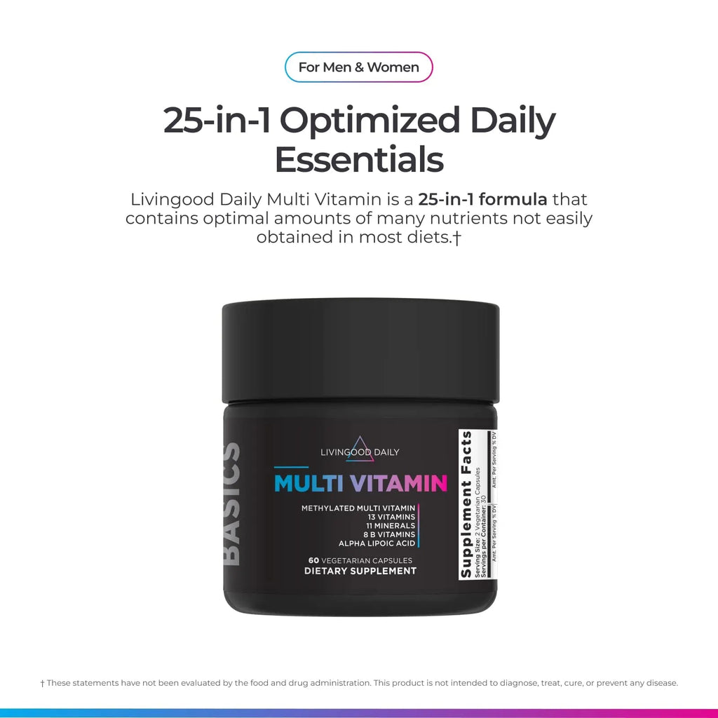 Livingood Daily Methylated Multivitamin for Women and Men, Multi Vitamin Supplement with Alpha Lipoic Acid, B Vitamins, Iron, Zinc and Selenium, Energy Livingood Daily Au supplements