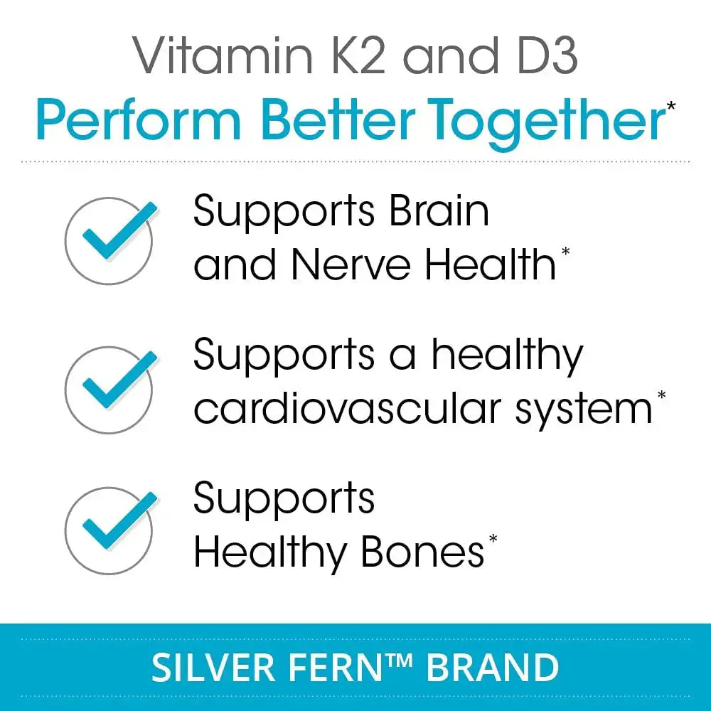 Silver Fern Vitamin K2-D3 Supplement Brand - Natural, Non-Synthetic - K2-7 as Menaquinone-7 (MK-7) - D3 as cholecalciferol Silver Fern Au supplements
