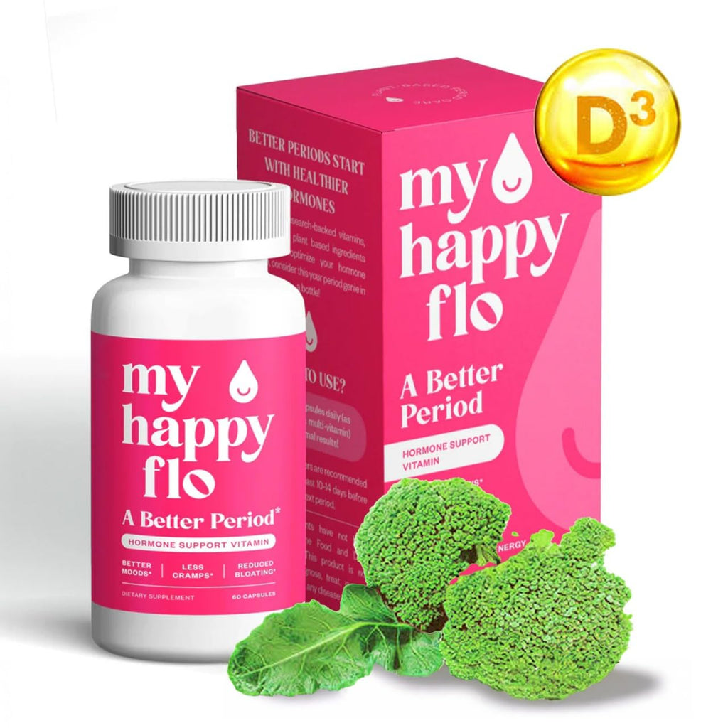 My Happy Flo PMS Support Supplement for Women with Iron, PMS Relief Hormone Support for Women, 10-in-1 PMDD Supplements for Women | DIM & I3C Indole-3-Carbinol for Cramp Relief, Heavy Flow - 60 Caps My Happy Flo Au supplements