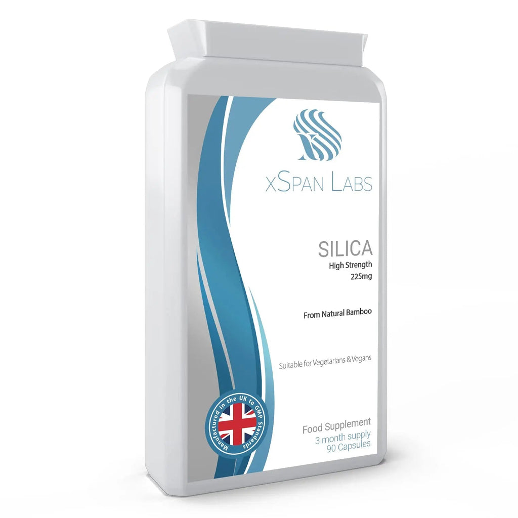 Silica 225mg – 90 Capsules - A Potent Highly Bioavailable Form - Naturally Sourced from Bamboo Extract - One-A-Day Vegan Capsules to Support Healthy Hair, Nails and Skin - Made in The UK Xspan Labs Au supplements
