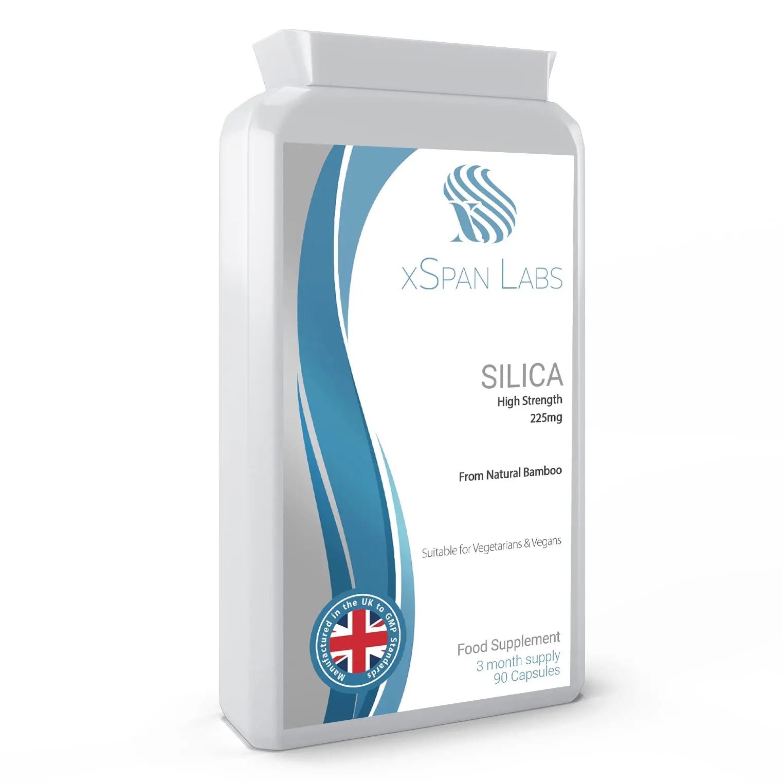 Silica 225mg – 90 Capsules - A Potent Highly Bioavailable Form - Naturally Sourced from Bamboo Extract - One-A-Day Vegan Capsules to Support Healthy Hair, Nails and Skin - Made in The UK Xspan Labs Au supplements
