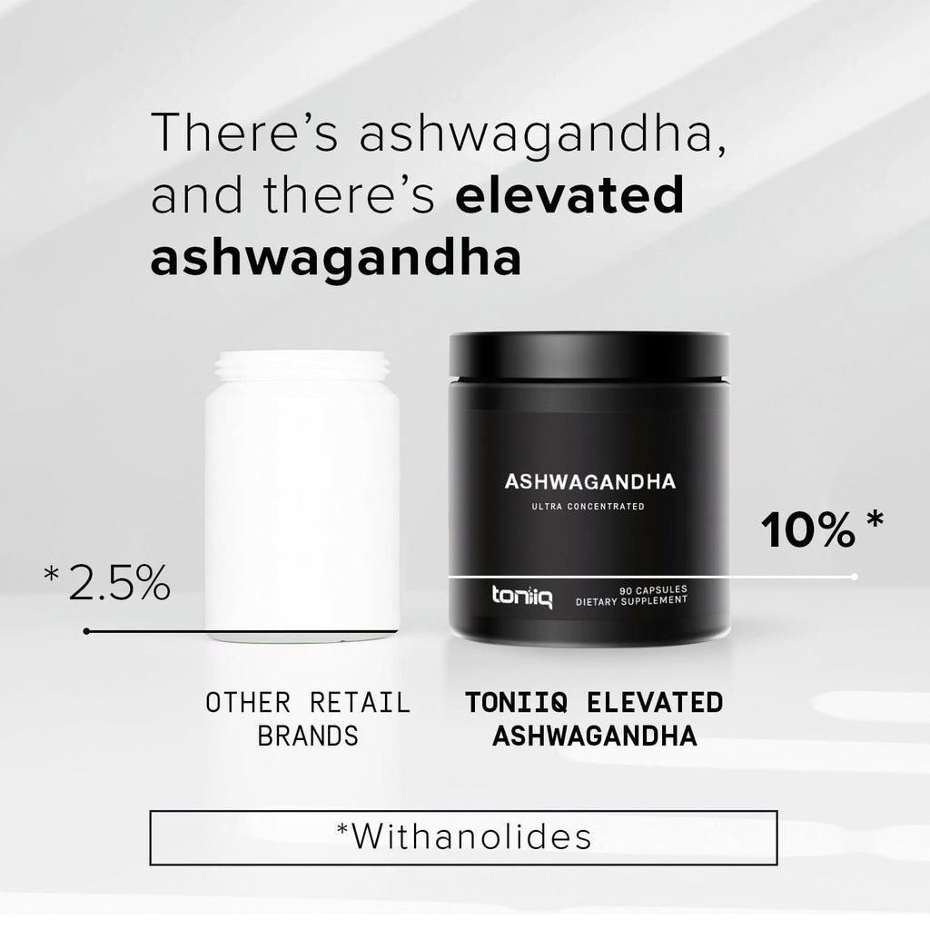 Toniiq Ashwagandha - Ultra High Potency 20:1 Extract with 10% Withanolides - Wild Harvested in India - Highly Concentrated - Third-Party Lab Tested - 90 Capsules Toniiq Au supplements