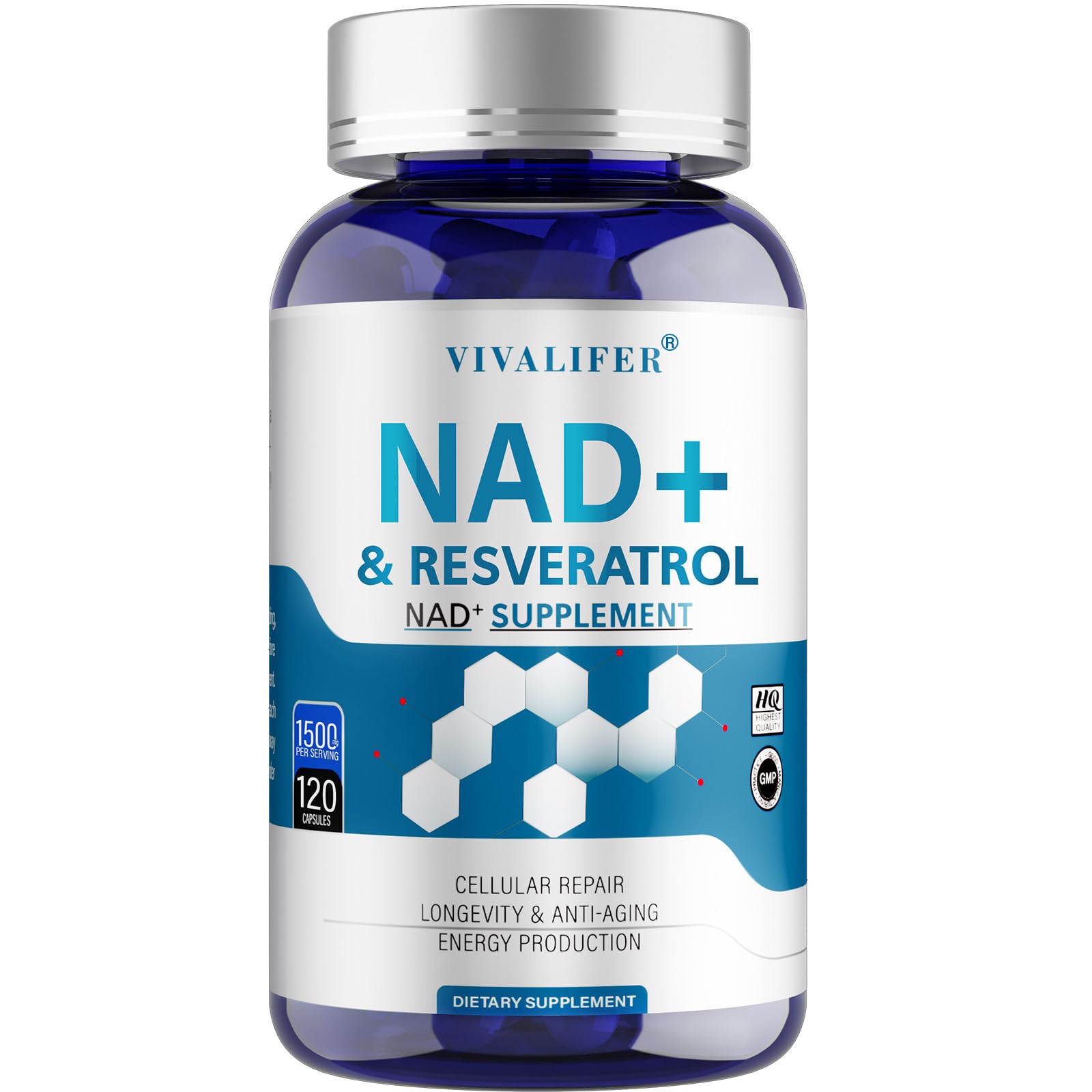 DQQI NMN Supplement Alternative 1500 mg - 120 Capsules (40 Day Supply) High Purity NAD+ & Resveratrol for Anti-Aging, Antioxidant Support, Energy & Focus Boost DQQI Au supplements