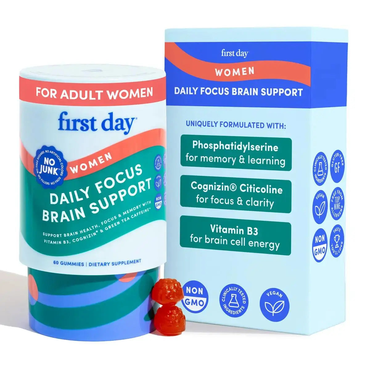 FIRST DAY Women’s Brain Gummies for Focus, Memory & Clarity | Cognizin® Citicoline + Phosphatidylserine | Natural Sustained Energy, Peach Flavor FIRST DAY Au supplements