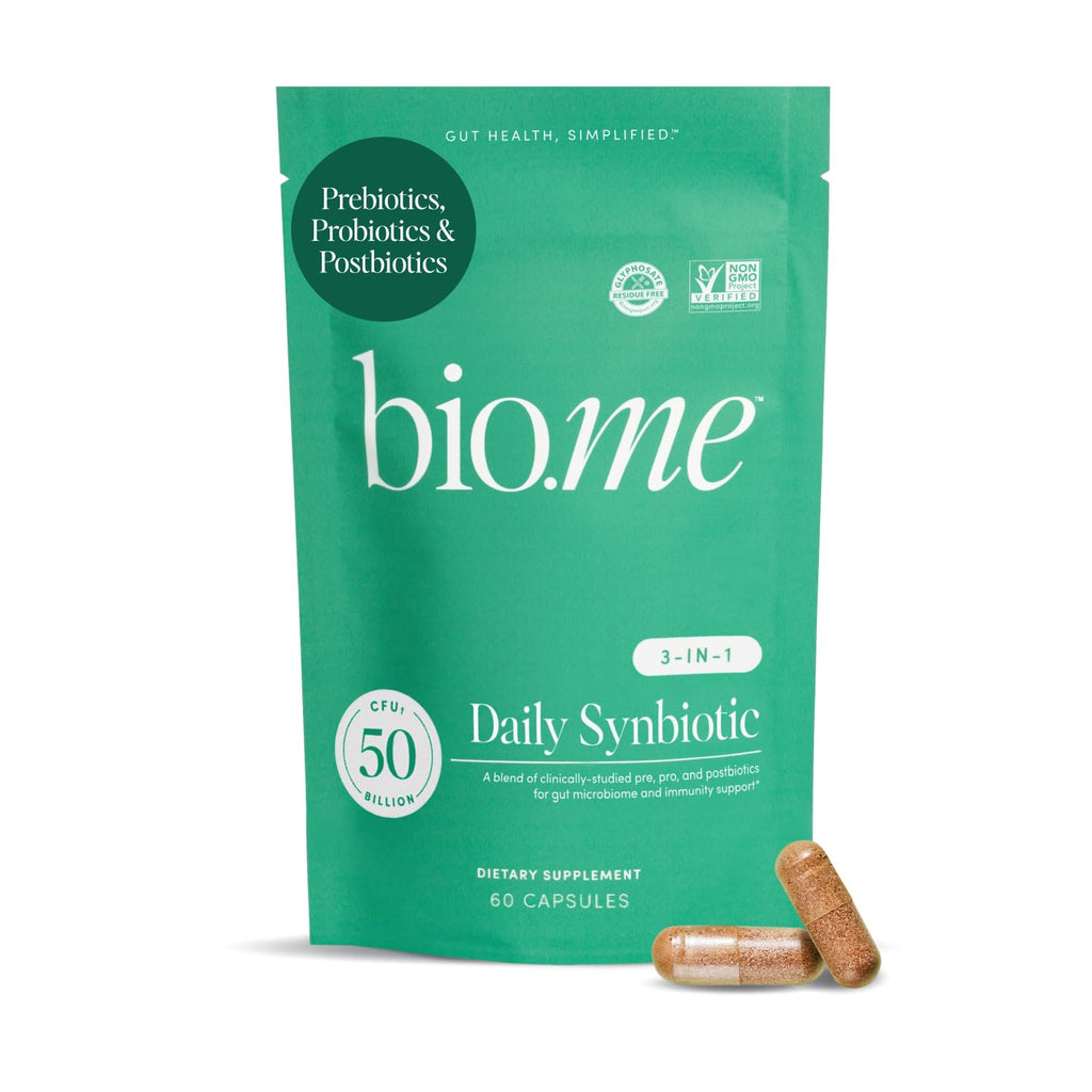 Synbiotic 3-in-1 Prebiotics, Probiotics & Postbiotics for Digestive Health, Gut Health, Immune Support & Bloating Relief for Men & Women - 50 Billion CFU Per Serving - Vegan, 60 Capsules (30 Servings) Bio.me Au supplements