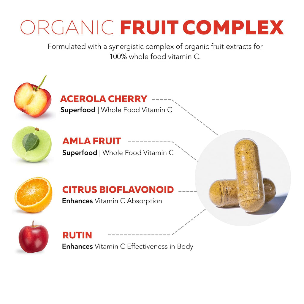 Organic Vitamin C | Whole Food Vitamin C from Fruit Plus Absorption Enhancing Cofactors - Vegan, Enhanced Bioavailability - Immune Support