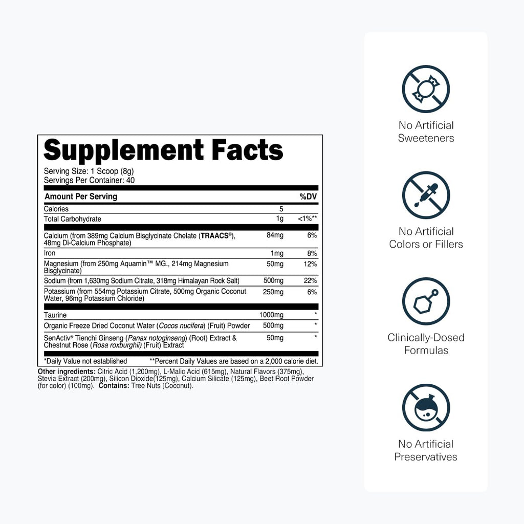Transparent Labs Hydrate Naturally Sweetened Electrolytes Powder - Hydration Powder Electrolytes with Coconut Water, Calcium, Taurine, & Potassium