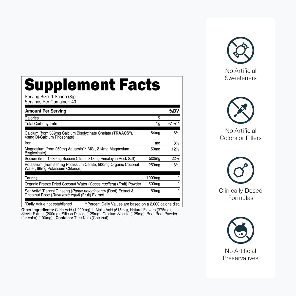 Transparent Labs Hydrate Naturally Sweetened Electrolytes Powder - Hydration Powder Electrolytes with Coconut Water, Calcium, Taurine, & Potassium