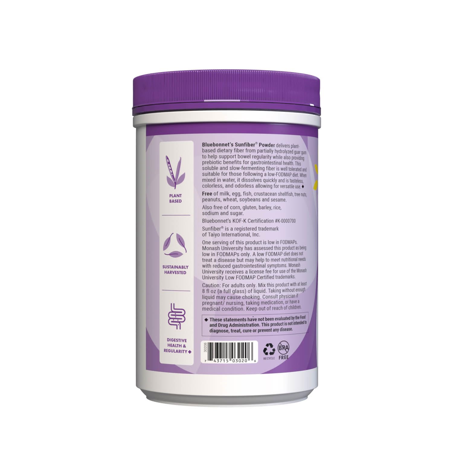 BlueBonnet Nutrition Sunfiber – 6 g of Plant Based Prebiotic Soluble Fiber – Supports Digestive Health* - Instant Dissolve – Non-GMO, Vegan, Kosher