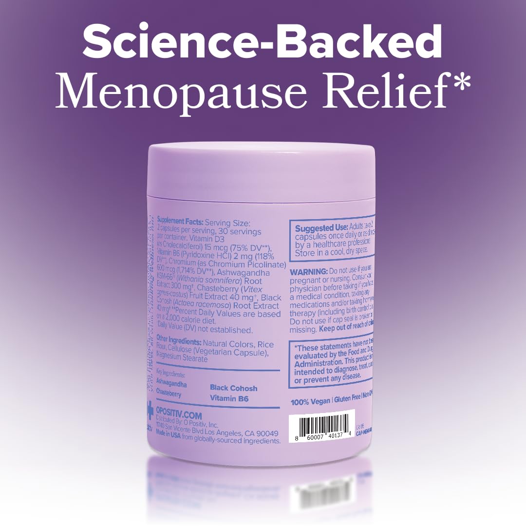 O Positiv MENO Vitamins for Menopause - Hormone-Free Menopause Supplement for Women - Black Cohosh & Ashwagandha KSM-66 - Helps Relieve Hot Flashes, Night Sweats, Mood Swings - 30 Servings (Pack of 1) O Positiv Au supplements