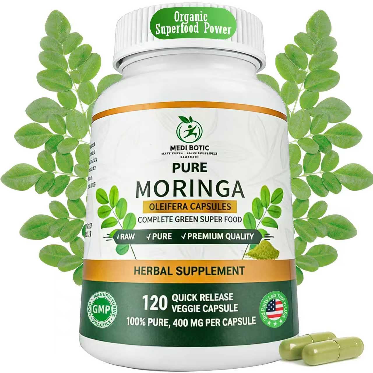 Moringa Capsules, Moringa Pure Capsules For Energy, Immune Support, Gut Health & Powerful Green Superfood, Rich In Antioxidants, Essential Vitamins & Amino Acids