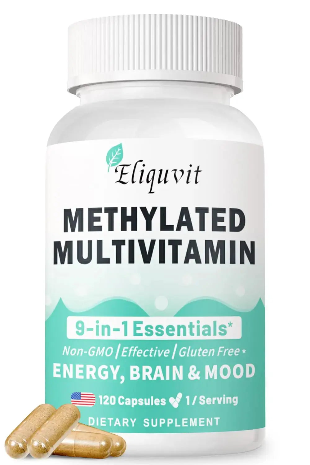 Eliquvit Methylated Multivitamin for Men & Women - Methylated B Complex with Methylfolate & B12-9-in-1 MTHFR Support + TMG - Vegan Multivitamin Eliquvit Au supplements