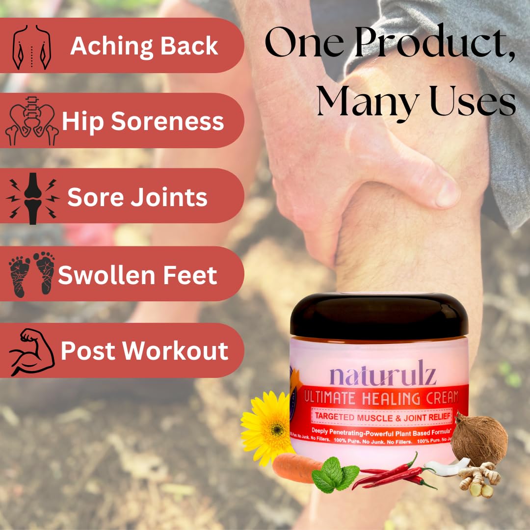 Naturulz Ultimate Healing Cream 4 ounce All-Natural Extra Strength Muscle Rub & Joint Topical for Back, Neck & Shoulder Discomfort with Arnica, Calendula & Capsaicin. 'NO JUNK' Extra Strength Formula. Naturulz Au supplements