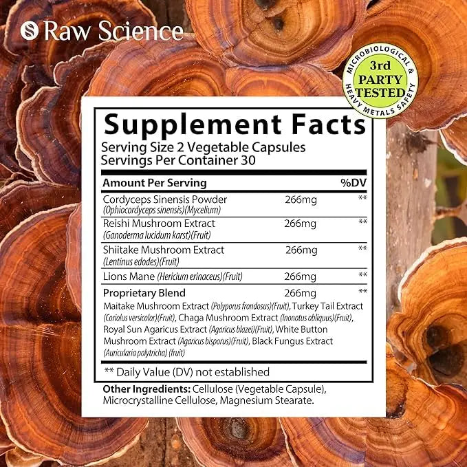 Mushroom Supplement - Shiitake Mushrooms & Lions Mane Supplement Capsules S RAW SCIENCE Au supplements