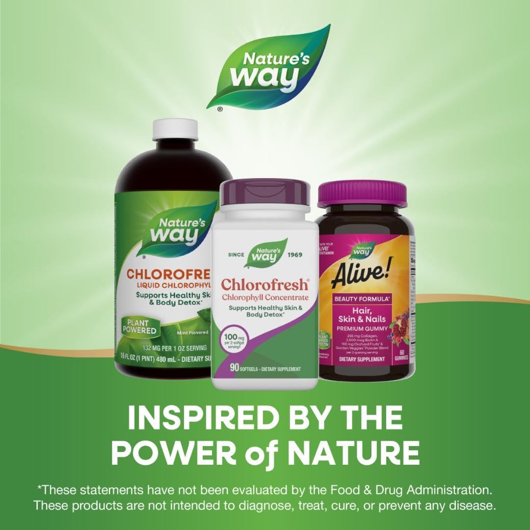Nature’s Way Chlorofresh Chlorophyll Concentrate Softgels, Chlorophyllin Copper Complex, Internal Deodorant Supplement, Supports Healthy Skin and Detox Pathways