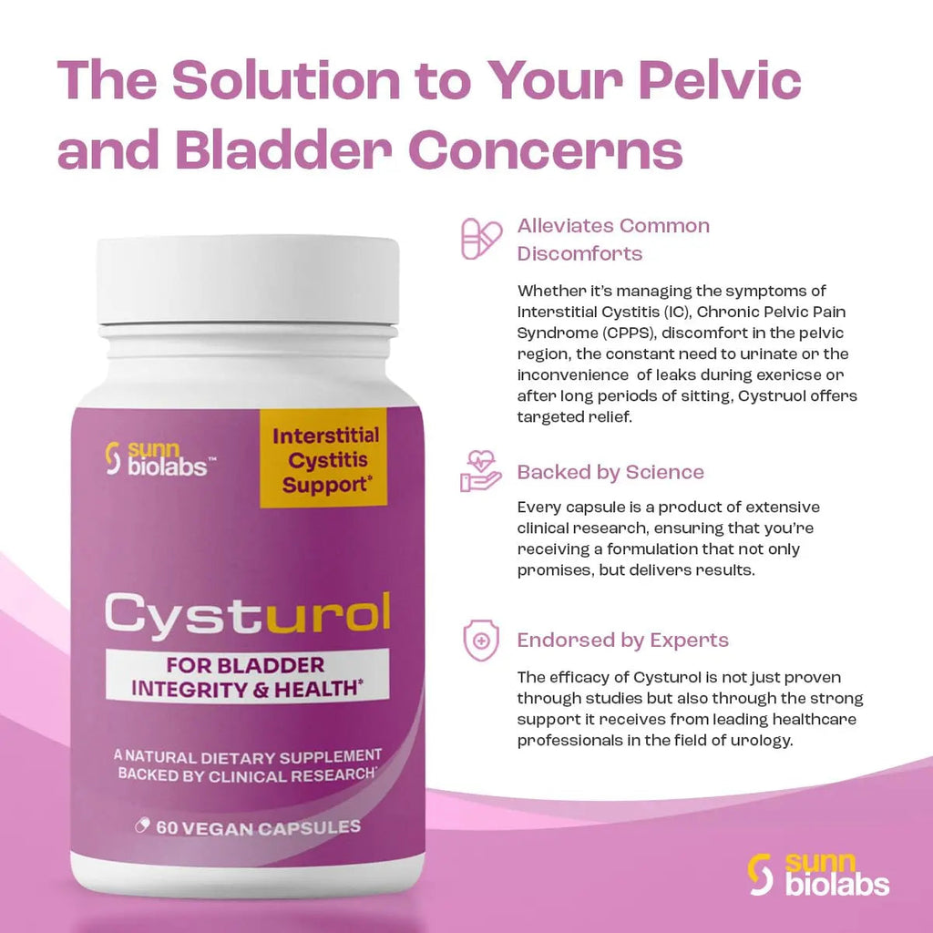 CYSTUROL® Bladder Support Supplement | Interstitial Cystitis (IC) | Bladder Pain | Urinary Tract Health | Clinically Studied Formula for Bladder Inflammation, UTI, Mast Cell Support & Urinary Urgency SUNN BIOLABS Au supplements