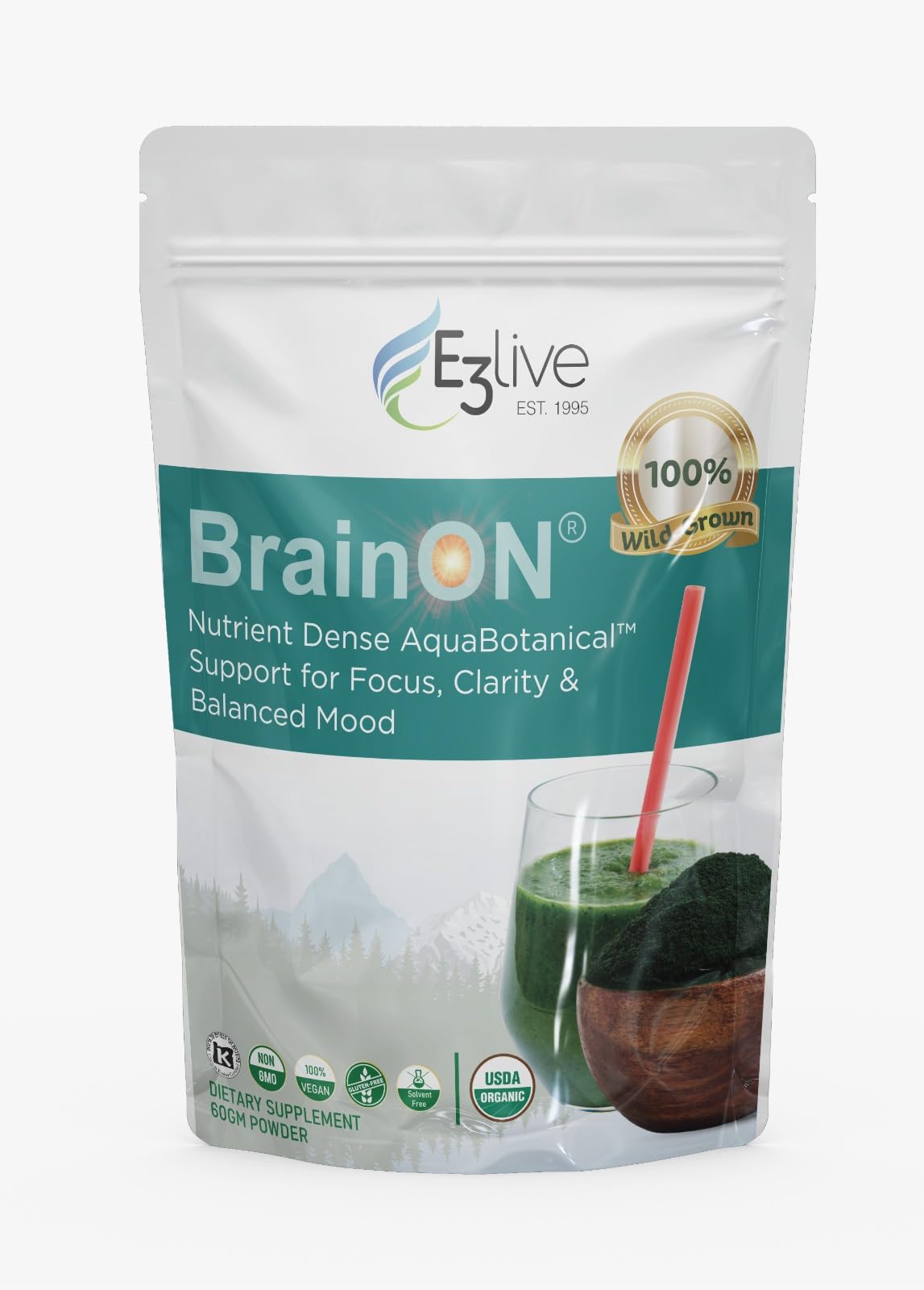 BrainON - Premium Brain Nutrition Blend for Cognitive Support - 60 Gram E3LIVE Au supplements
