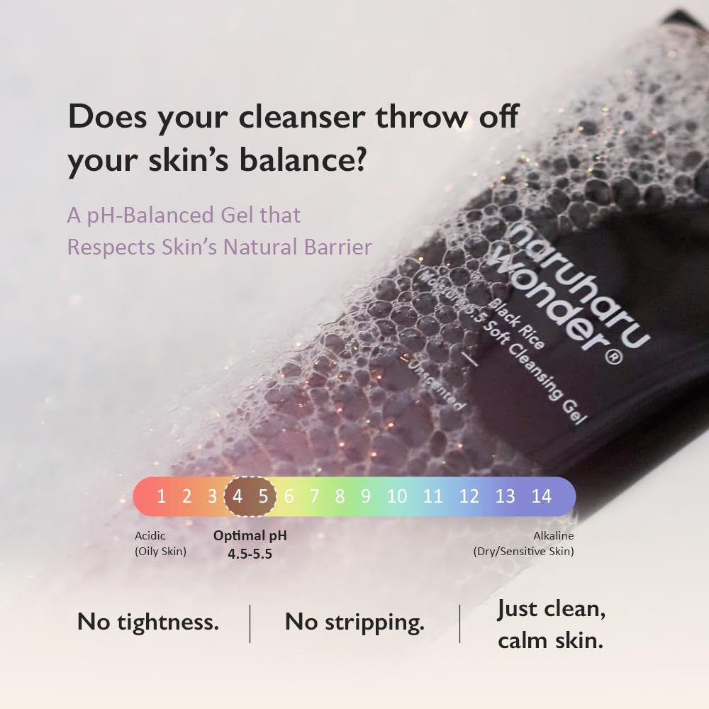 HARUHARU wonder Black Rice Moisture 5.5 Soft Cleansing Gel, Gentle Daily Cleanser, Low 5.5pH, Moisture Balance, Soap Free