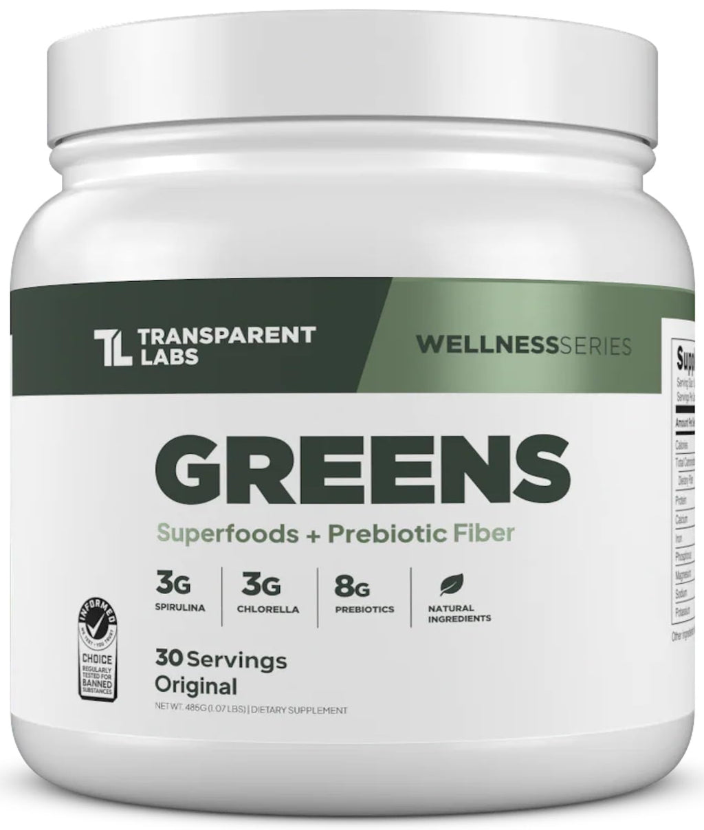 Transparent Labs Prebiotic Greens - Superfood Powder & Antioxidants Supplement with Organic Spirulina, Chloerra, Acacia, & Green Banana Powder - 30 Servings, Unflavored