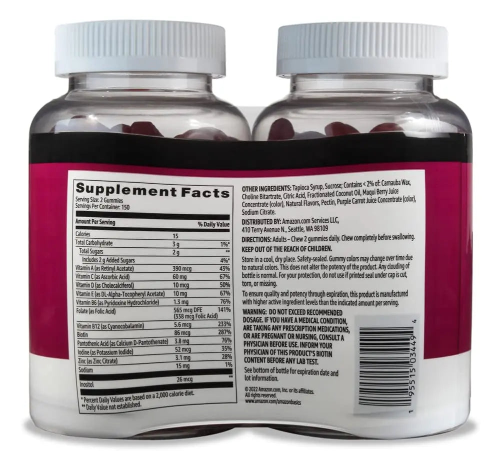 Amazon Basics Adult Multivitamin, 300 Gummies, 150-Day Supply, 150 Ct Amazon Basics Au supplements