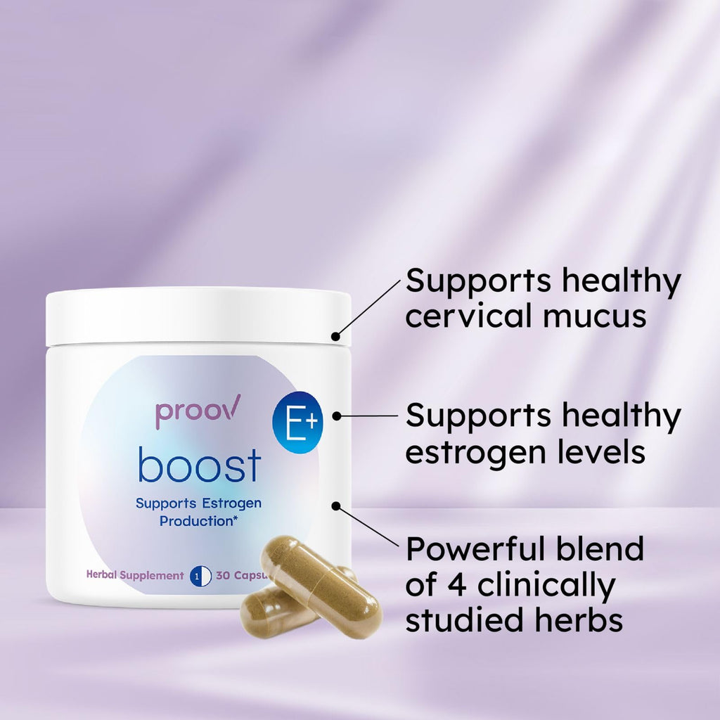Proov - Boost Supplement for Women - Promotes Estrogen Production - Fertility & Menopausal Support for Women - Hormonal Balance - Evening Primrose Oil Red Clover, Dong Quai, Black Cohosh - 30 Capsules Proov Au supplements
