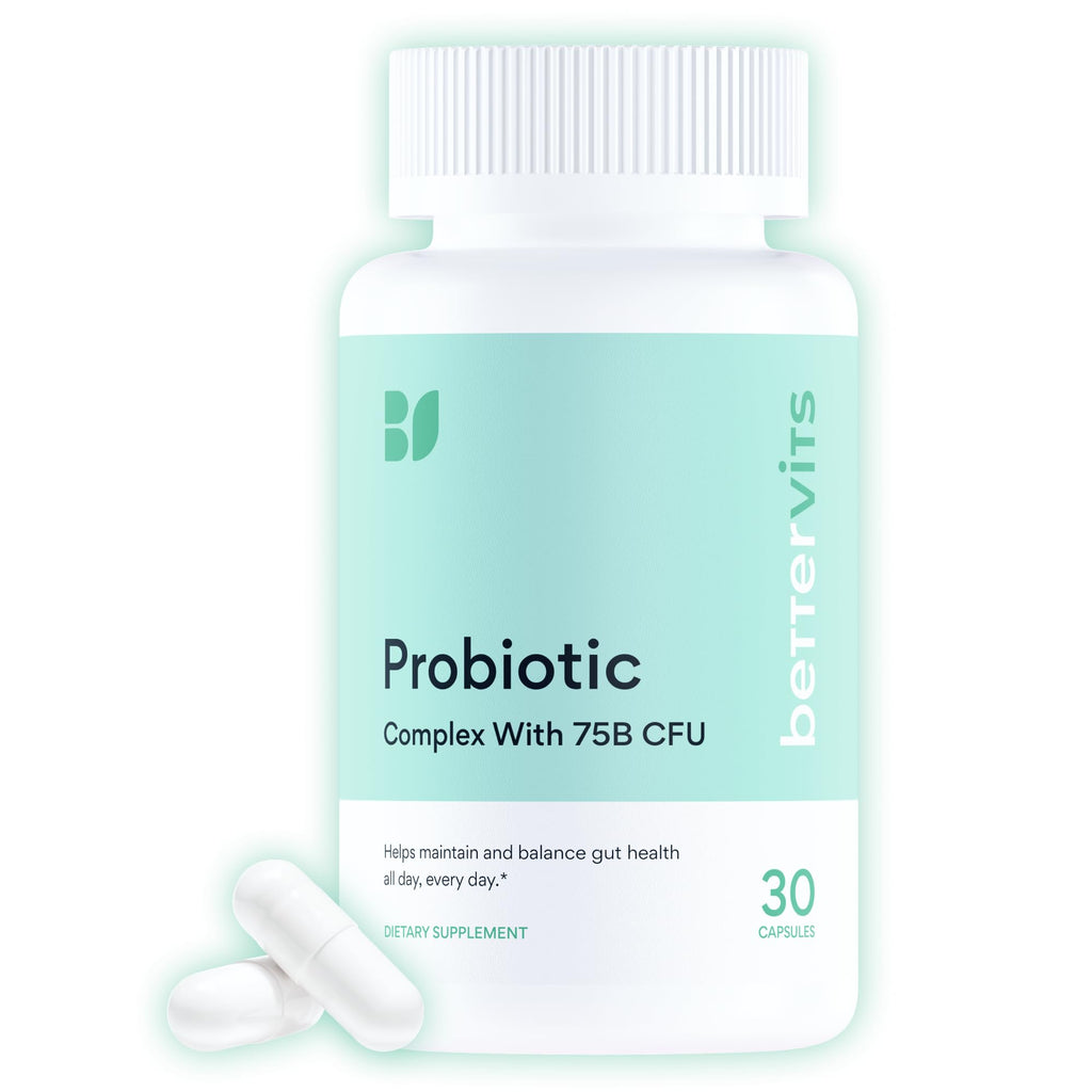 Bettervits Probiotics for Women & Men – 75 Billion CFU | Digestive Health and Gut Support Prebiotic | 14 Clinically Studied Strains with Vitamin B12,