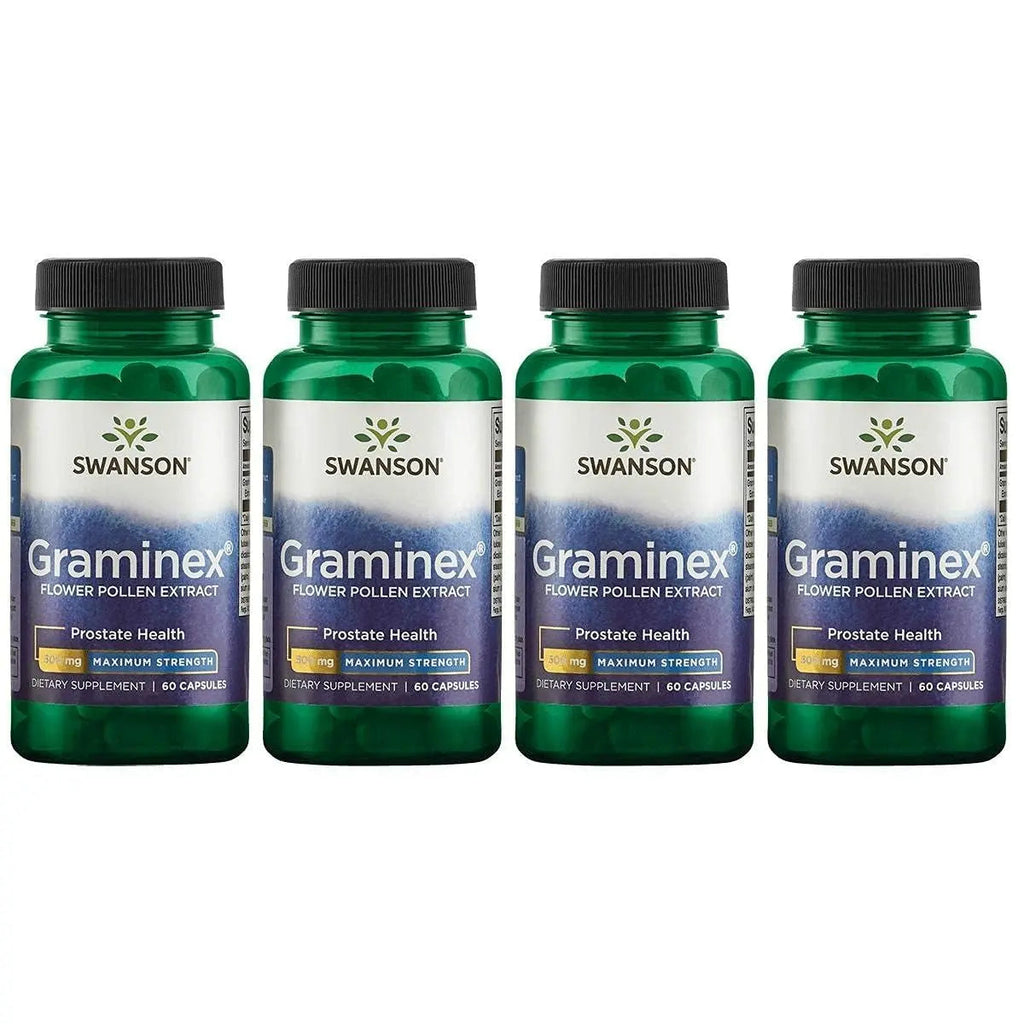 Swanson Maximum Strength Graminex Flower Pollen Extract - Supports Prostate Health, Urinary Tract Function, and Kidney Health - Mens Health Supplement - (60 Capsules, 500mg Each) (4 Pack) Swanson Au supplements