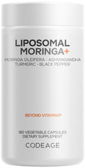 Codeage Liposomal Moringa+ Supplement, 400mg Moringa 50:1 Extract - Turmeric, Ashwagandha, Black Pepper, 3-Month Supply, Vegan Moringa Powder - 180 Capsules Codeage Au supplements