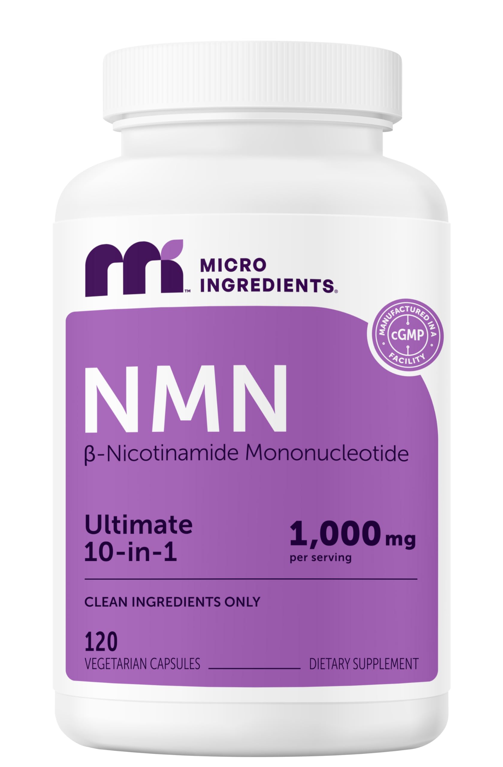 Micro Ingredients NMN Complex 1000mg Per Serving, 120 Veggie Capsules | 10-in-1 with Nicotinamide Mononucleotide, Resveratrol, CoQ10, Quercetin & Glutathione