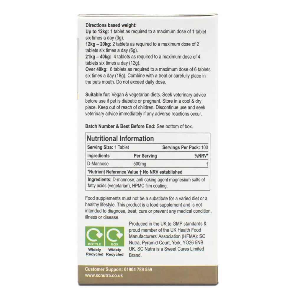 D-Mannose Pet Tablets for Cats & Dogs by SC Nutra sc nutra Au supplements