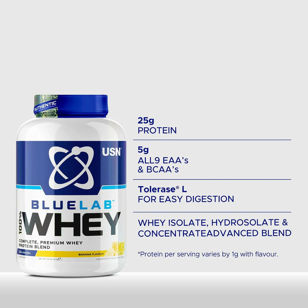 USN Blue Lab Whey Protein Powder: Banana - Whey Protein 908g - Post-Workout USN Au supplements