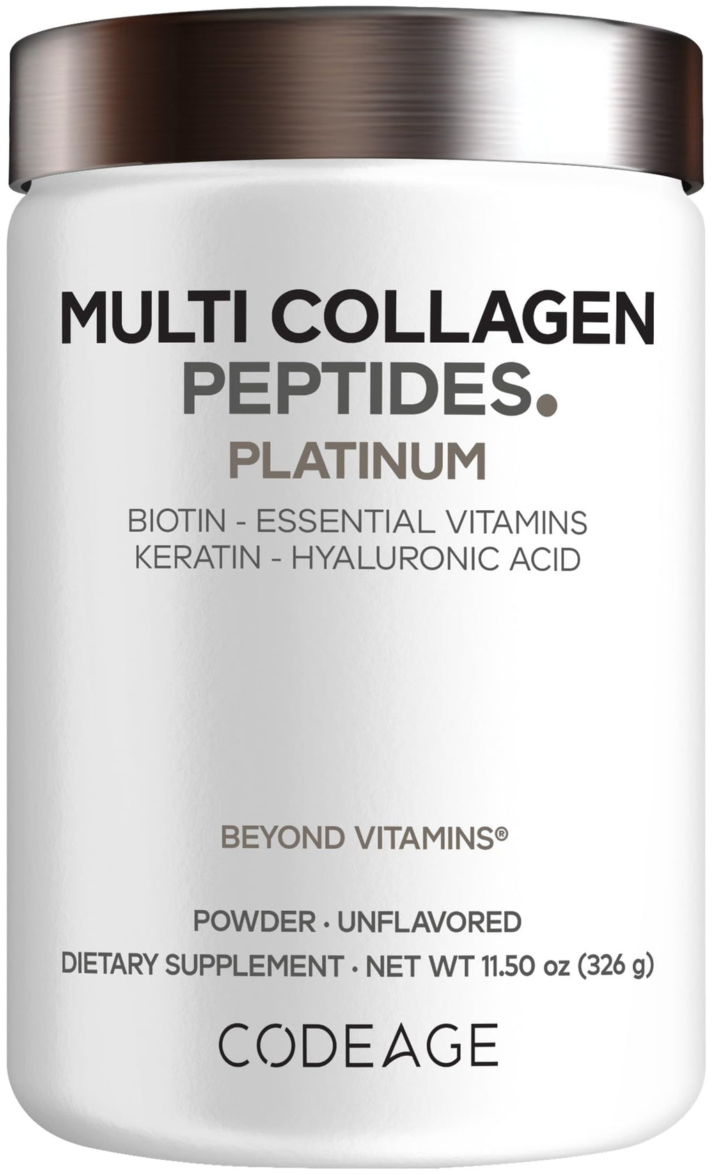 Codeage Multi Collagen for Women & Men Biotin 10000mcg Keratin, Protein Powder Vitamin C B6 D3, Hyaluronic Acid, Niacin - Hydrolyzed Collagen Coffee Creamer 5 Types - Unflavored - Non-GMO - 11.5oz Codeage Au supplements