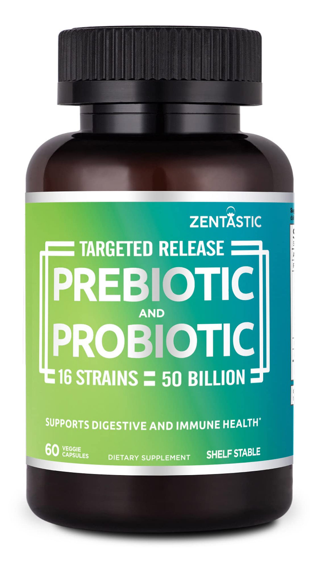 Zentastic Probiotics & Prebiotics Supplement - 50 Billion CFU - for Men & Women’s Immune & Digestive Health - 16 Strains - Shelf Stable