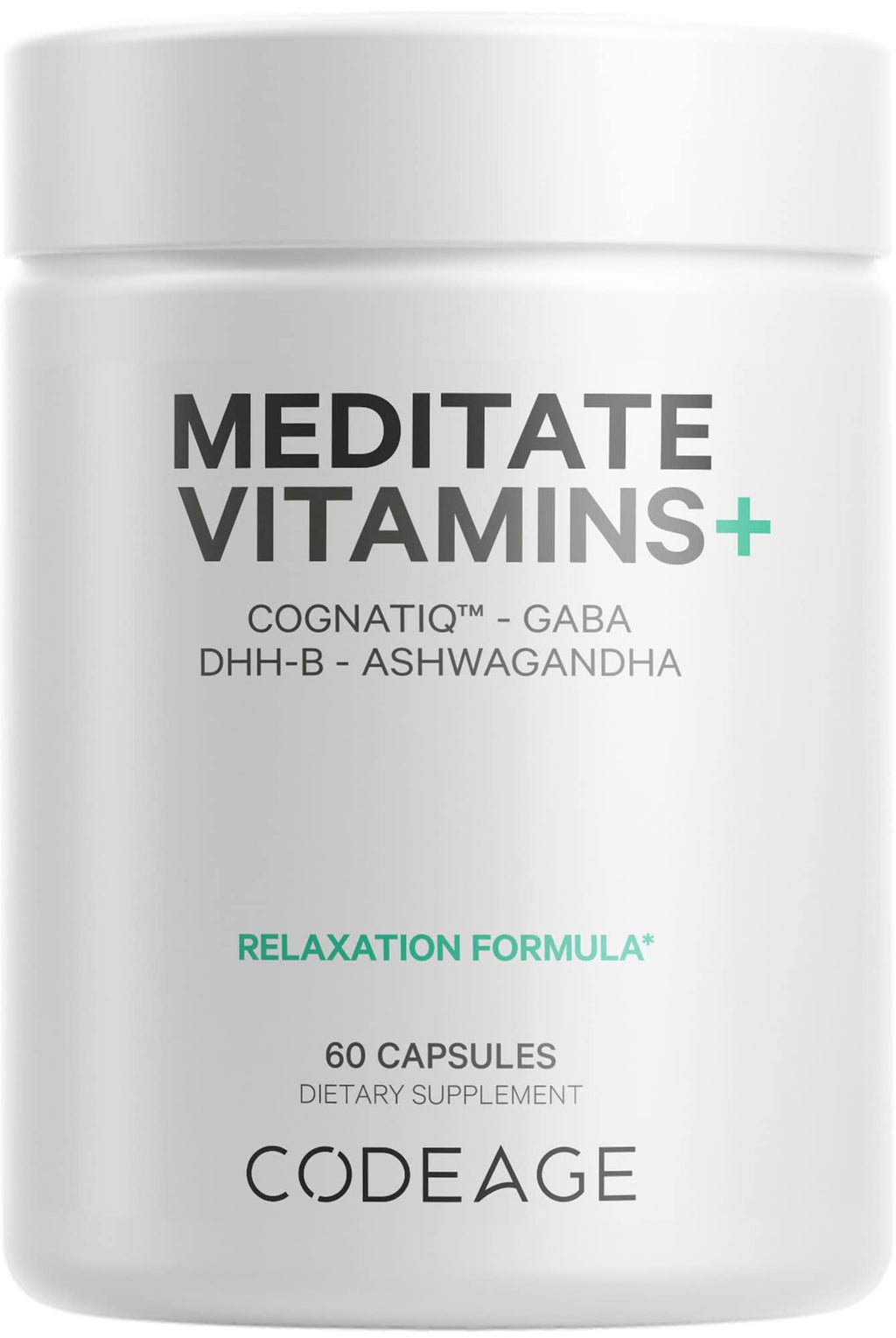 Codeage Meditate Vitamins+ Supplement - CognatiQ, DHH-B, GABA, Ashwagandha, Organic Mushrooms, Blueberries - BDNF Brain Pills and Neuroprotein - Vegan, Non-GMO, Gluten-Free - 60 Capsules Codeage Au supplements