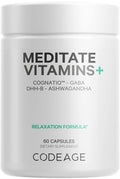 Codeage Meditate Vitamins+ Supplement - CognatiQ, DHH-B, GABA, Ashwagandha, Organic Mushrooms, Blueberries - BDNF Brain Pills and Neuroprotein - Vegan, Non-GMO, Gluten-Free - 60 Capsules Codeage Au supplements