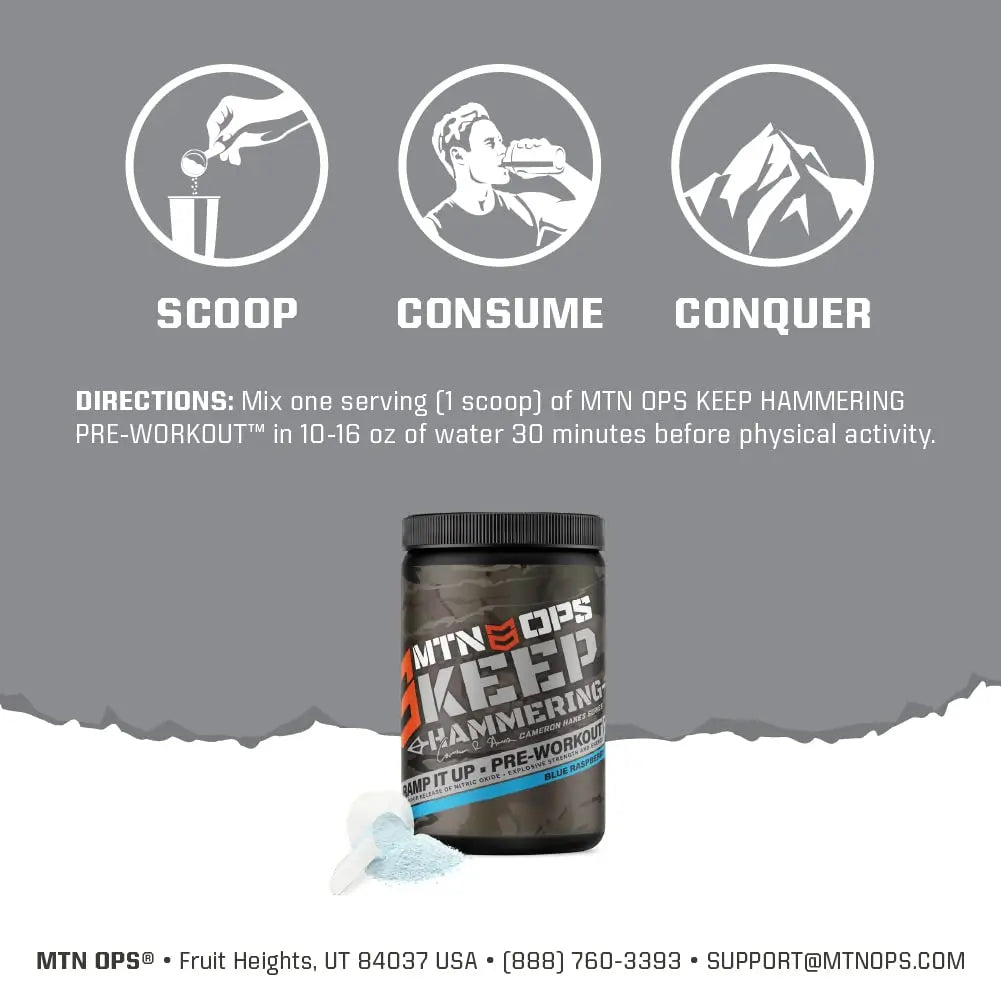 MTN OPS Pre-Workout Powder Energy Drink Keep Hammering Series by Cameron Hanes MTN OPS Au supplements