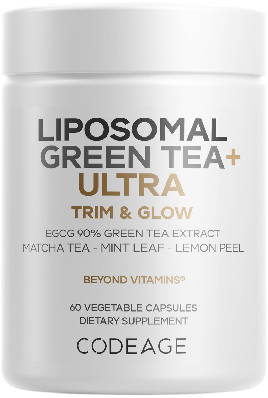 Codeage Liposomal Green Tea+ Ultra Potency - EGCG 90% Green Tea Extract, Organic Matcha Green Powder, Peppermint, Lemon Peel - Vegan, Non-GMO, Gluten-Free - Liposomal Delivery - 60 Capsules Codeage Au supplements