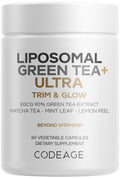 Codeage Liposomal Green Tea+ Ultra Potency - EGCG 90% Green Tea Extract, Organic Matcha Green Powder, Peppermint, Lemon Peel - Vegan, Non-GMO, Gluten-Free - Liposomal Delivery - 60 Capsules Codeage Au supplements