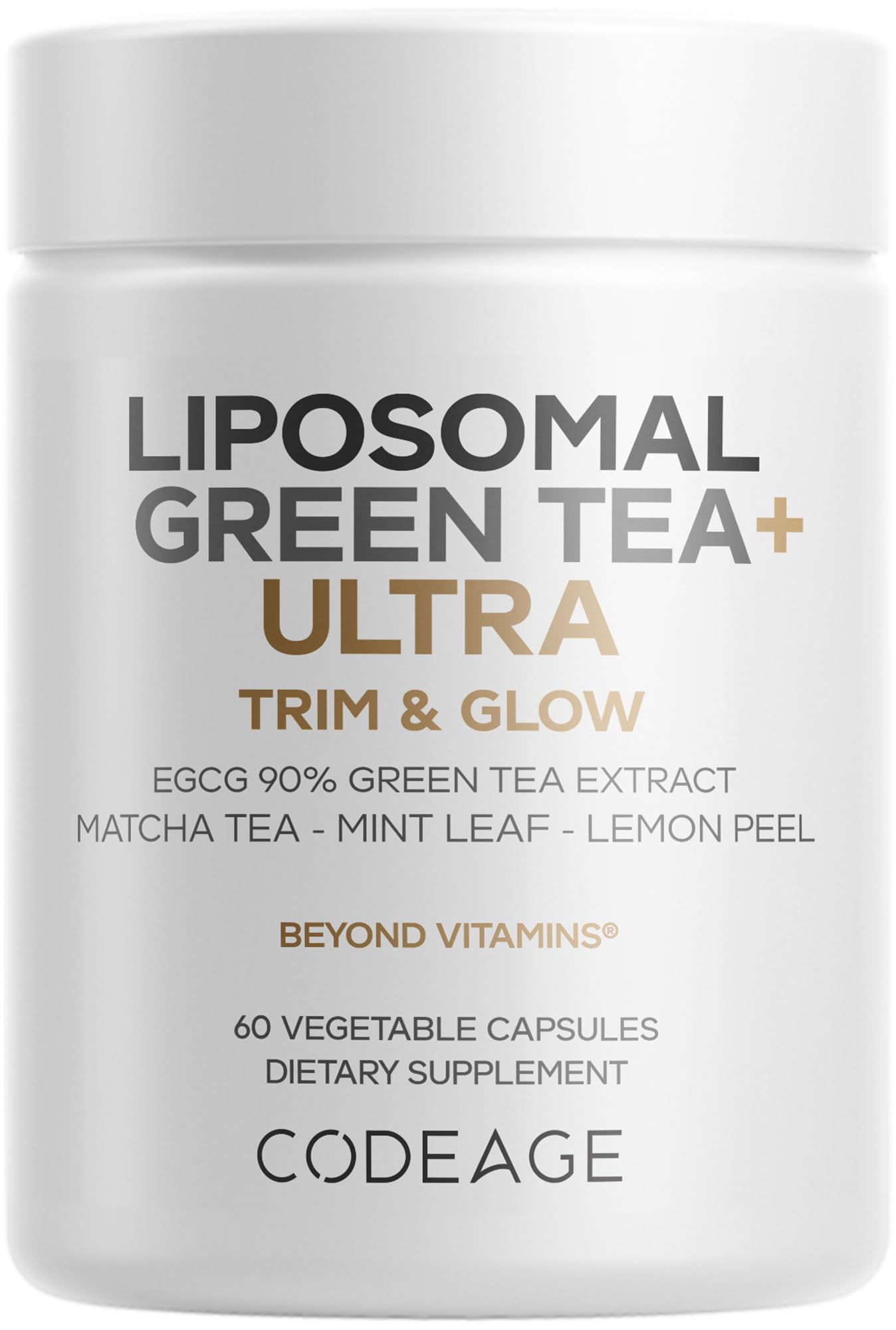 Codeage Liposomal Green Tea+ Ultra Potency - EGCG 90% Green Tea Extract, Organic Matcha Green Powder, Peppermint, Lemon Peel - Vegan, Non-GMO, Gluten-Free - Liposomal Delivery - 60 Capsules Codeage Au supplements
