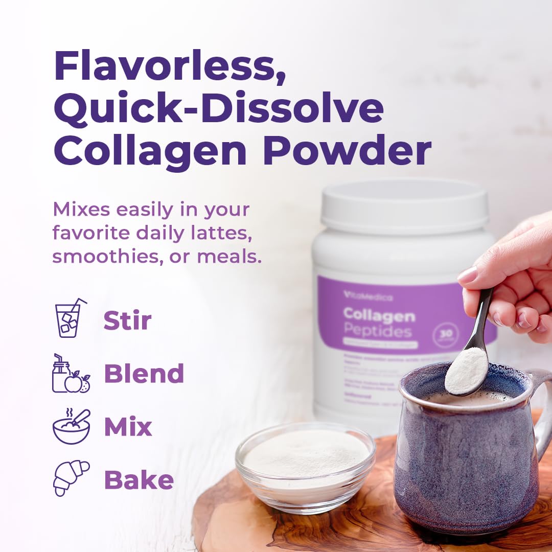 VitaMedica Collagen Peptides Powder for Women & Men - Healthy Hair, Skin, Nails, Bones and Joints - Hydrolyzed Types I & III, Grass-Fed, Pasture-Raised Protein, Zero Sugar - 30 Servings VitaMedica Au supplements