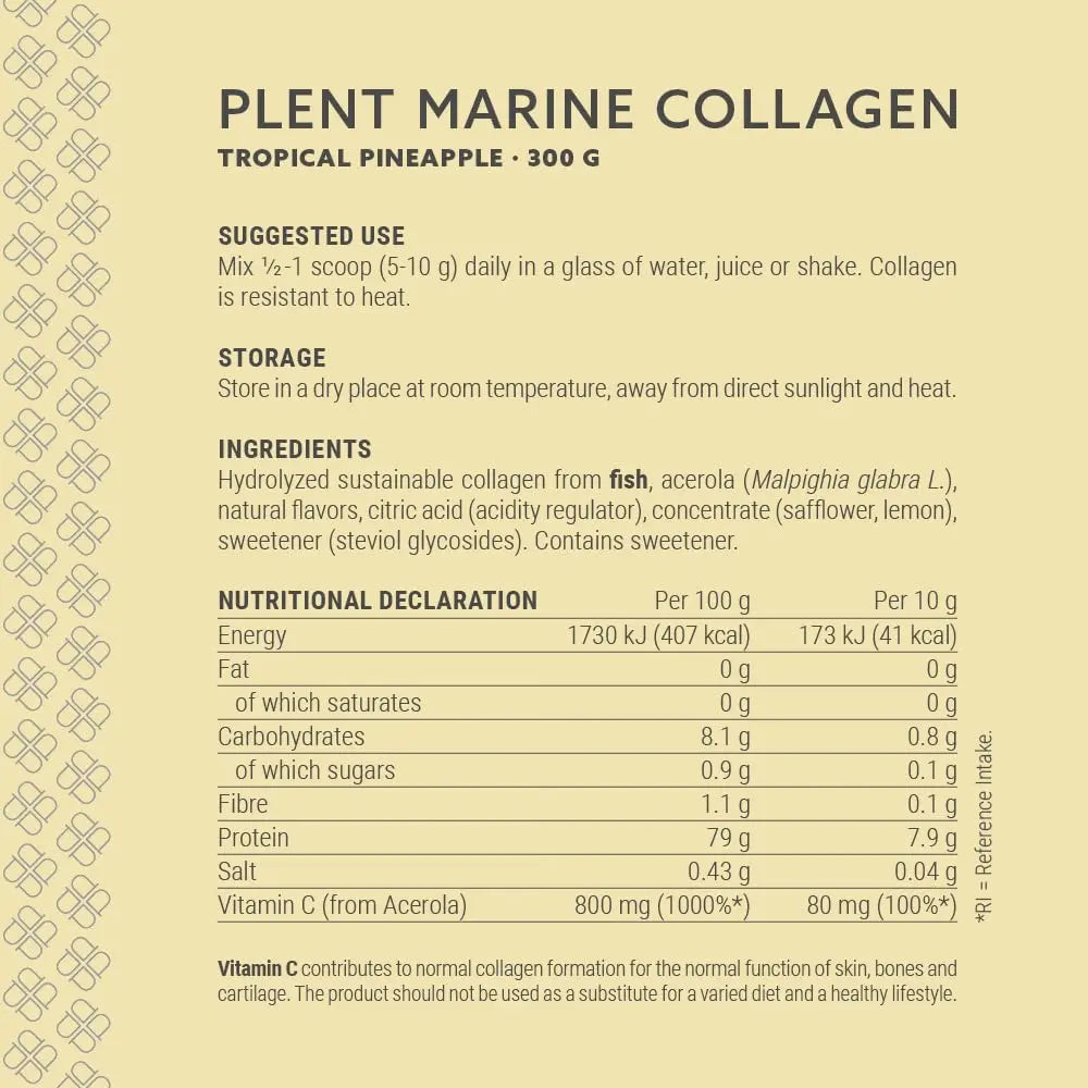 Plent Pure Marine Collagen Tropical Pineapple - Stay Beautiful - 5G Daily - Collagen Peptides - 300g Plent Au supplements